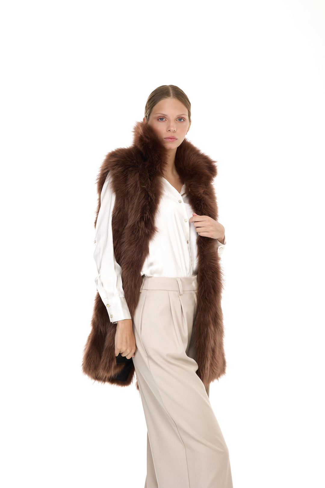 X-Long Elegant Long Parka Brown Raccoon
