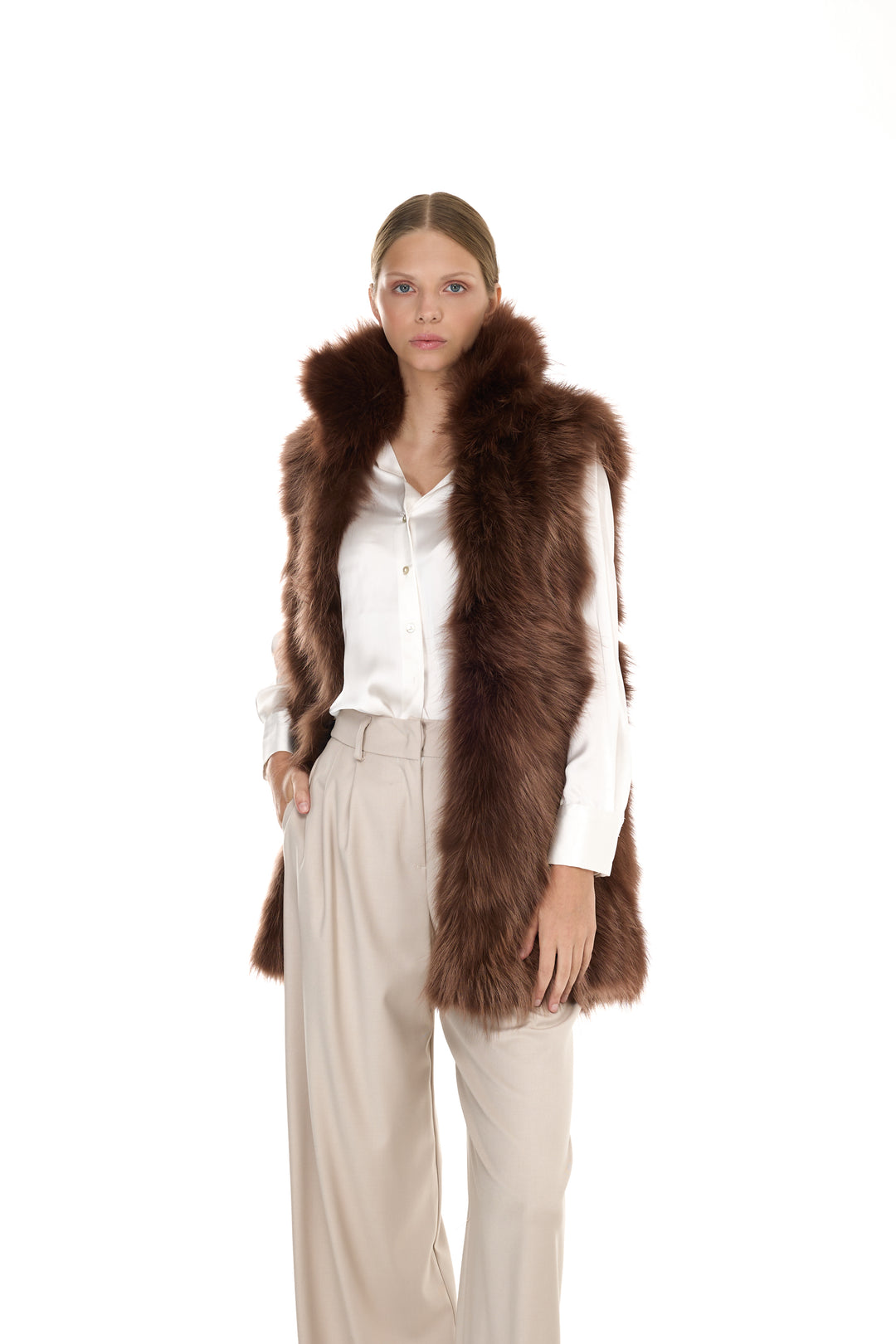 X-Long Elegant Long Parka Brown Raccoon