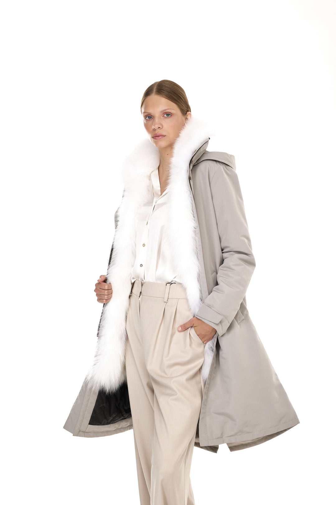 X-LONG 우아한 Long Parka White Fox