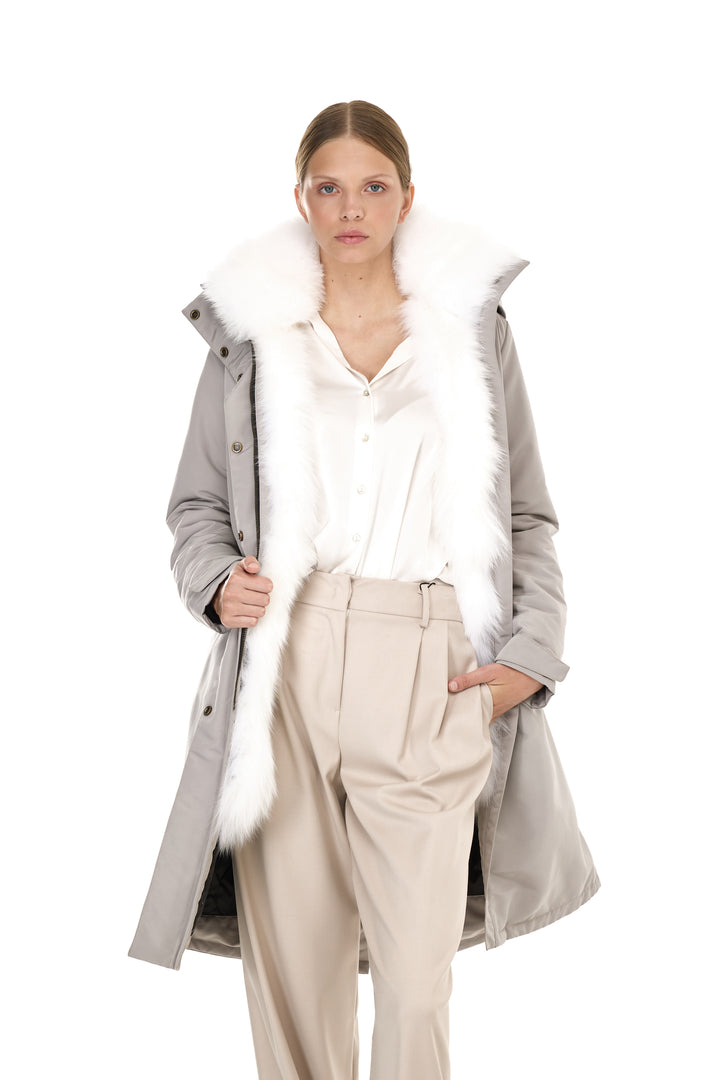 X-LONG 우아한 Long Parka White Fox