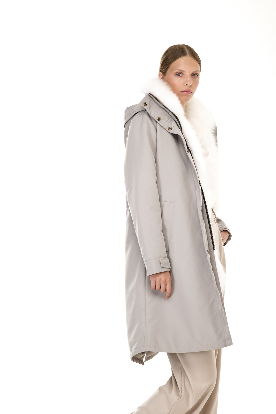 X-LONG 우아한 Long Parka White Fox