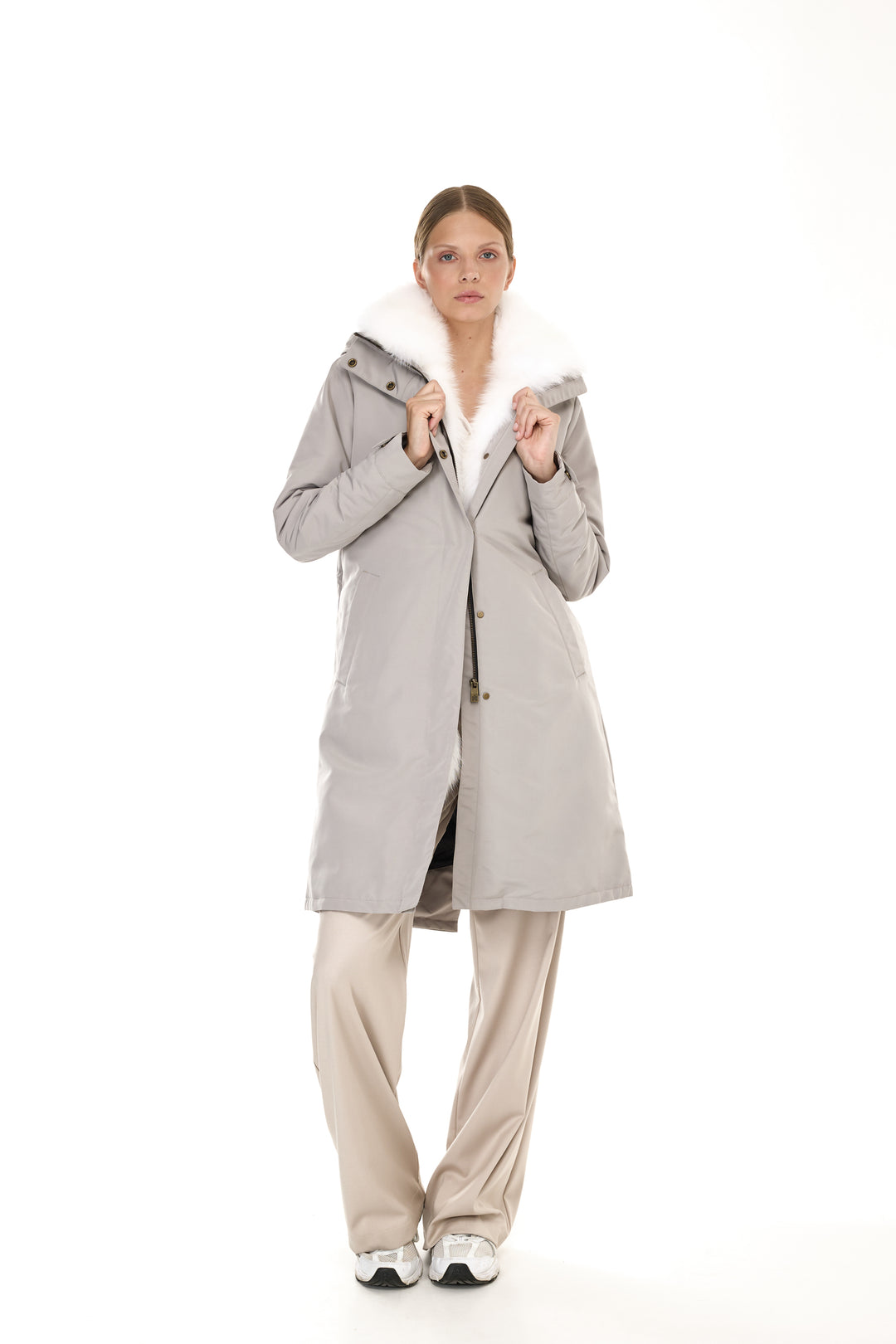 X-LONG 우아한 Long Parka White Fox