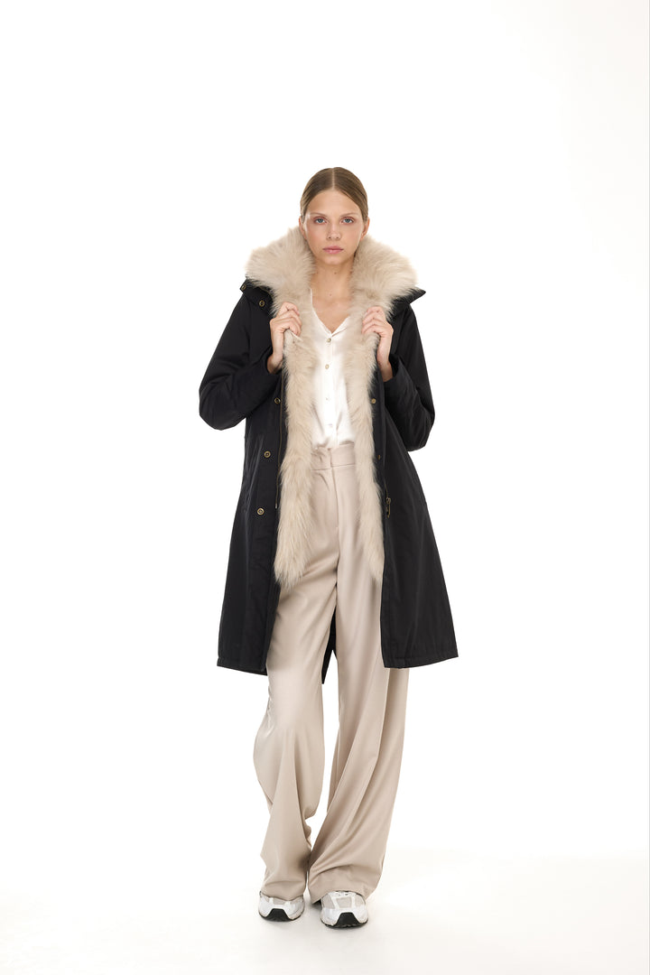 X-Long Elegant Long Parka Beige Raccoon