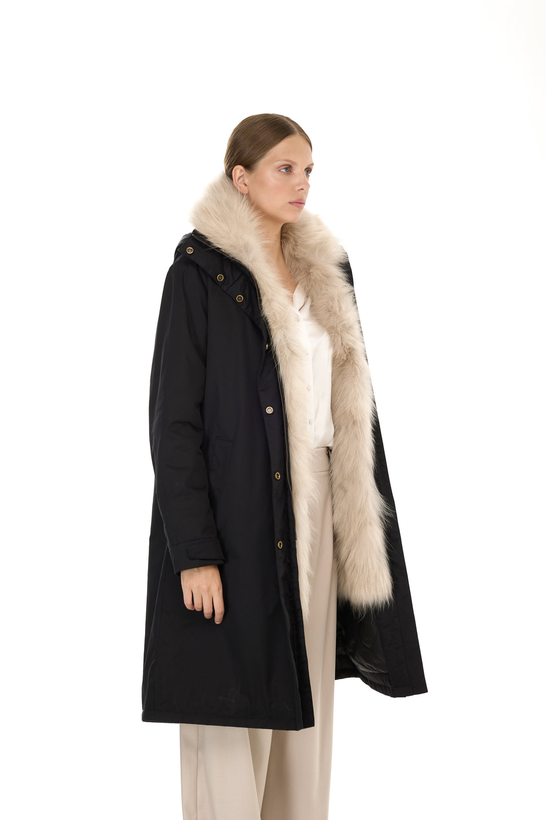 X-Long Elegant Long Parka Beige Raccoon