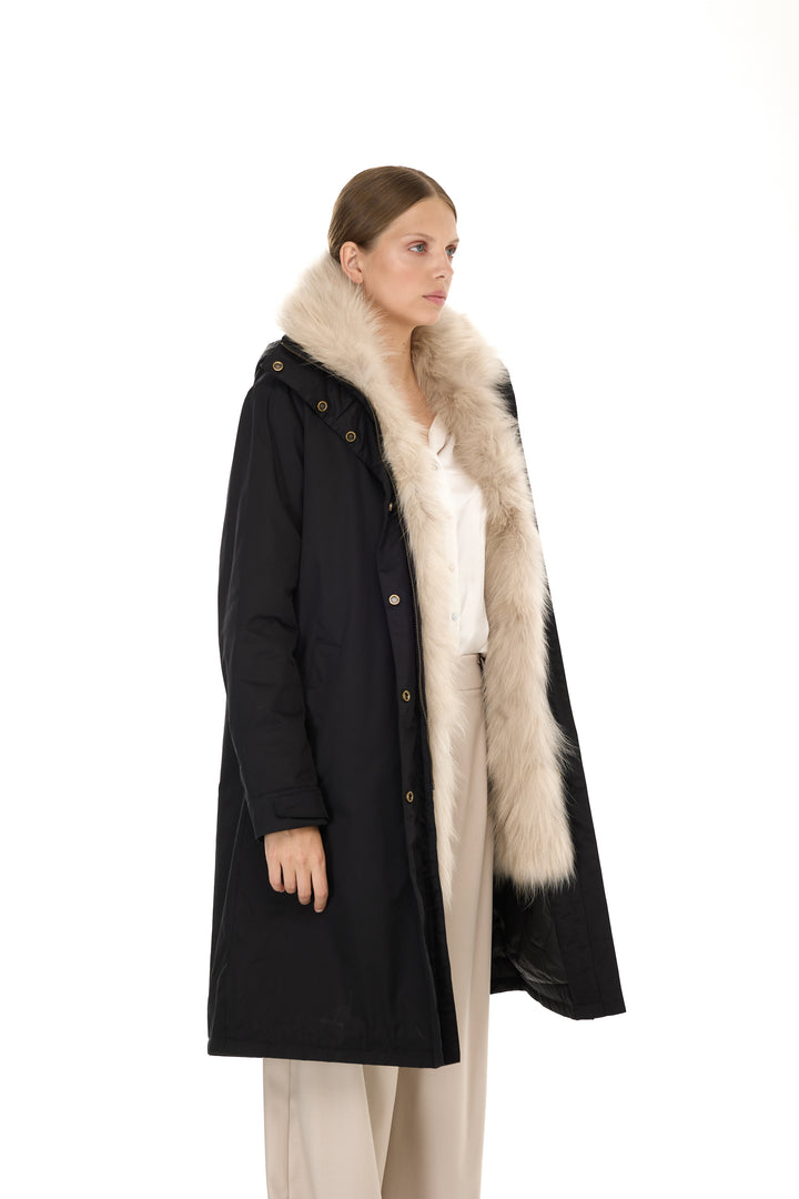 X-Long Elegant Long Parka Beige Raccoon