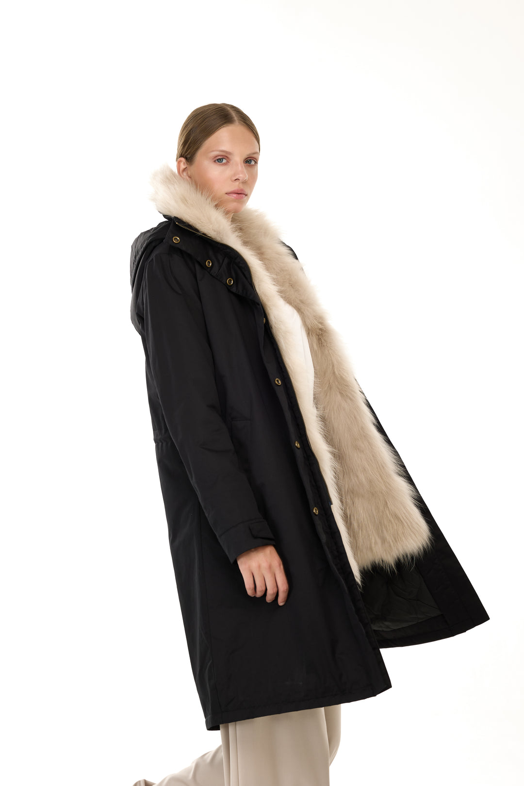 X-Long Elegant Long Parka Beige Raccoon