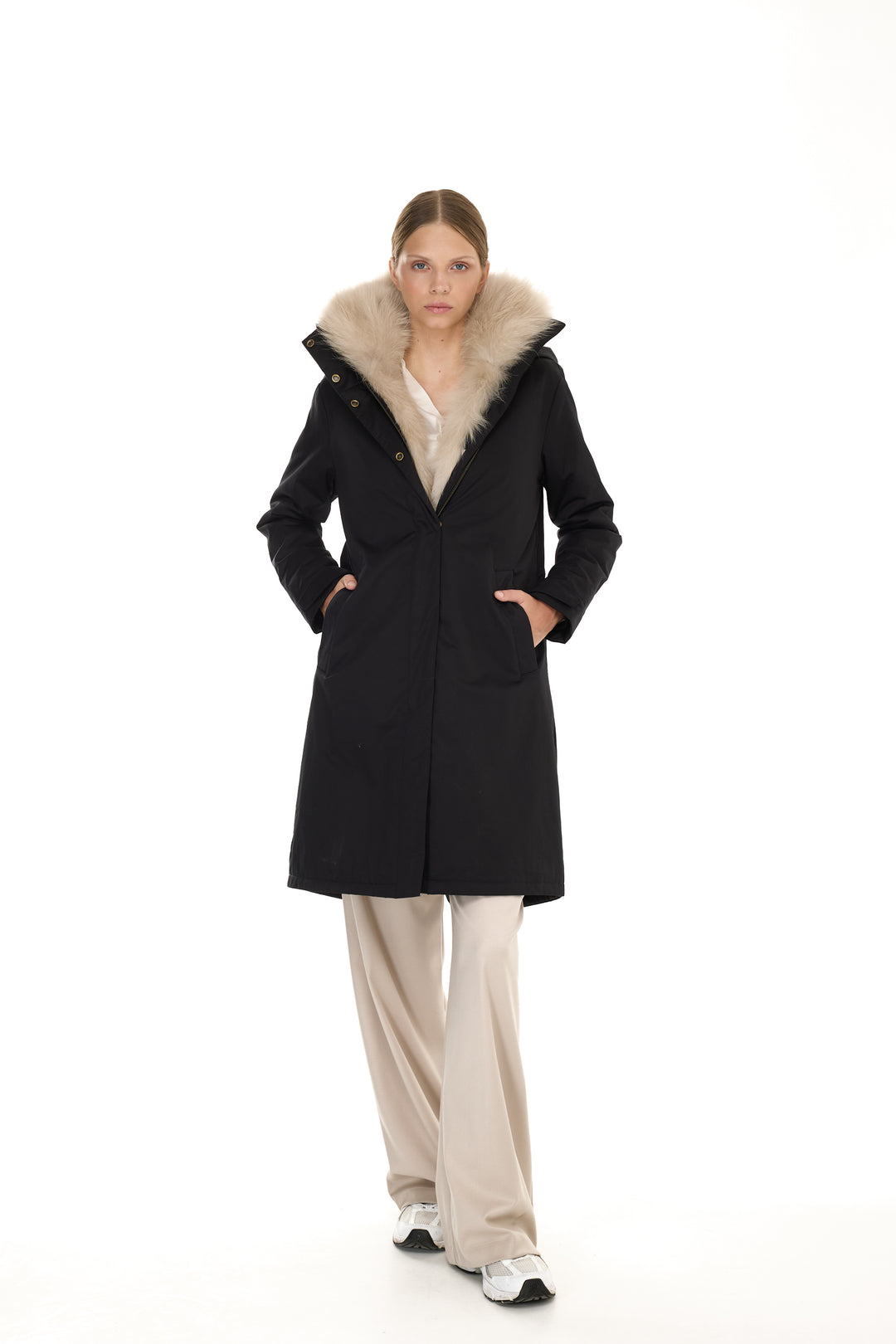 X-Long Elegant Long Parka Beige Raccoon
