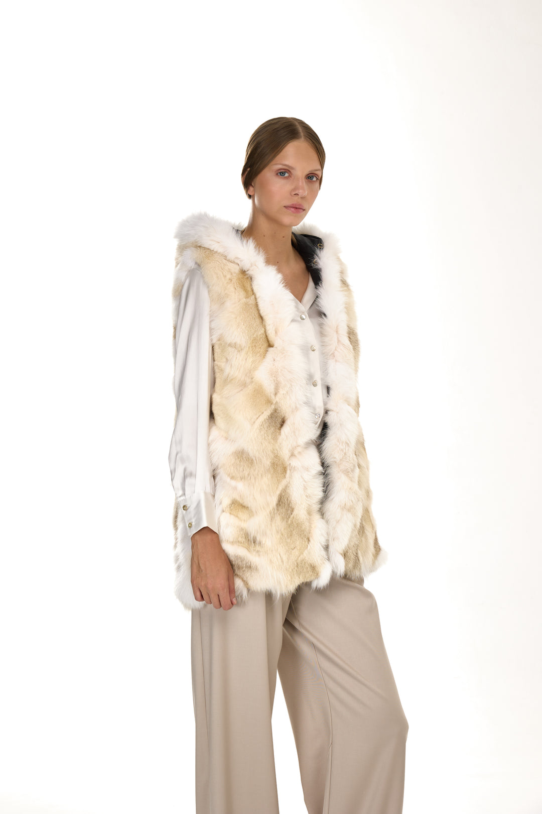 Urban Long Parka in Water Repellent Blend with Coyote Fur – White