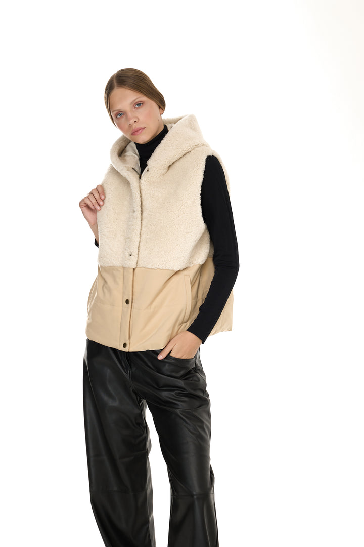 IVORY Merino Lamb Hoodie Vest