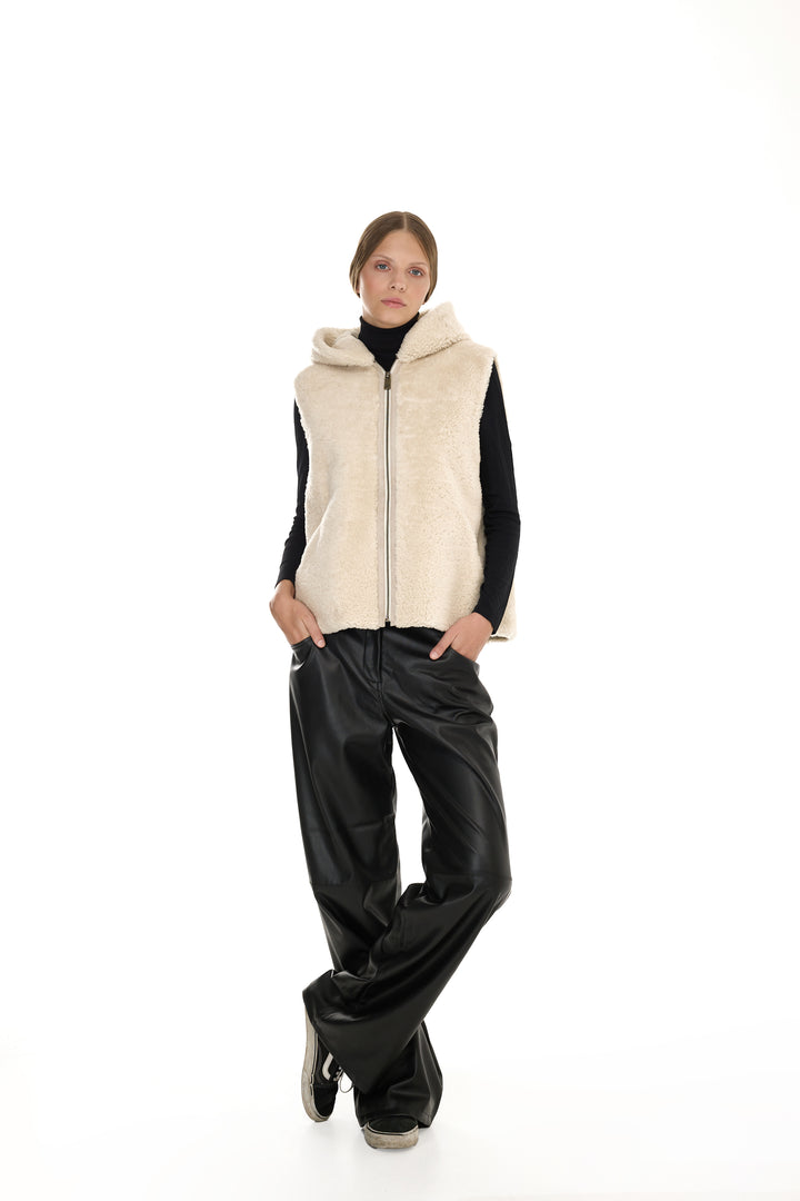 IVORY Merino Lamb Hoodie Vest