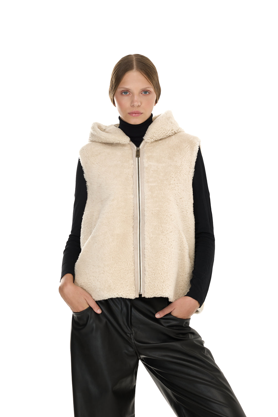 IVORY Merino Lamb Hoodie Vest