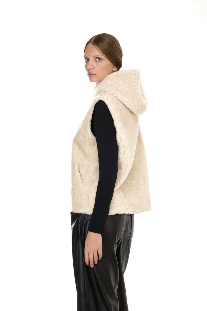 IVORY Merino Lamb Hoodie Vest