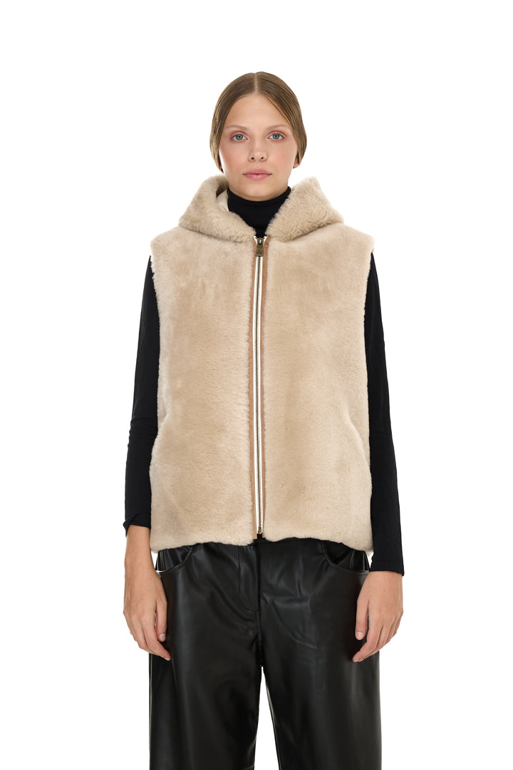 BEIGE Merino Lamb Hoodie Vest