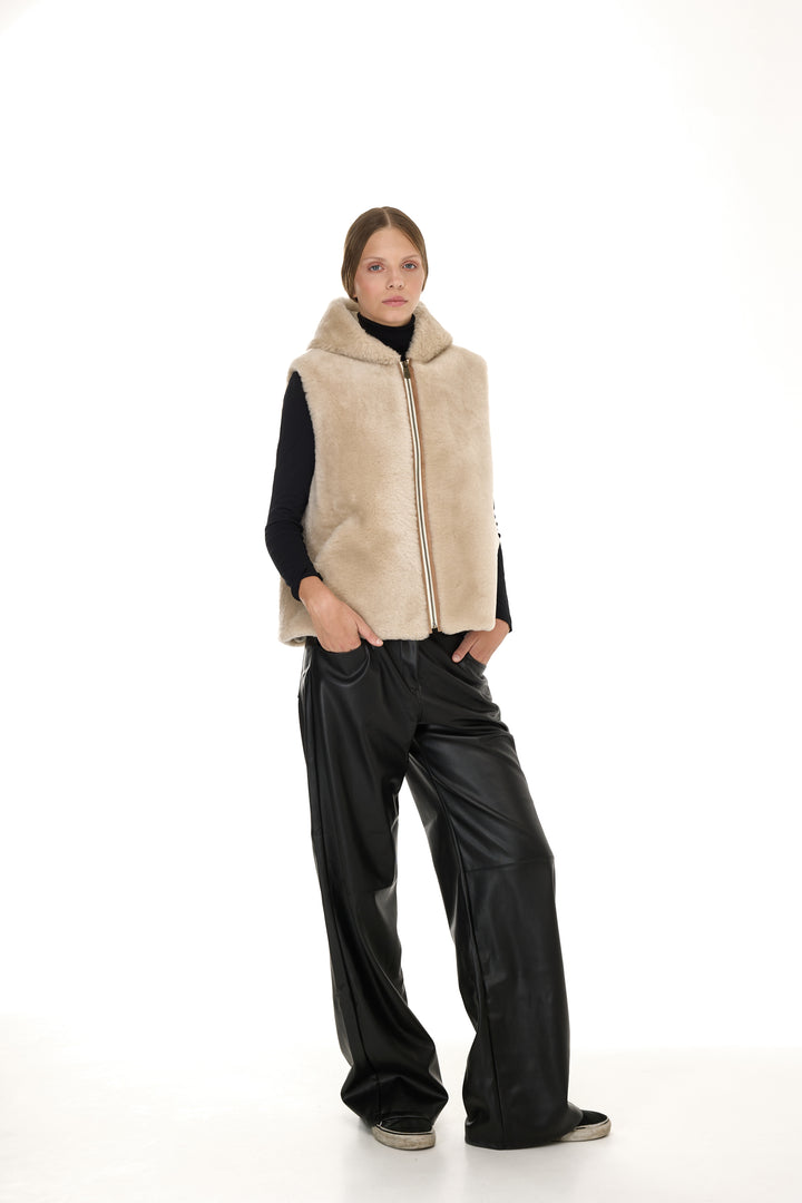 BEIGE Merino Lamb Hoodie Vest