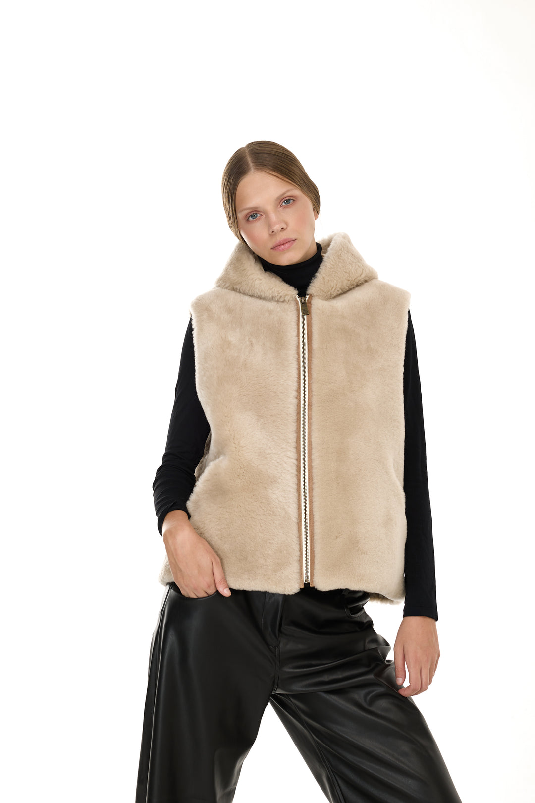 BEIGE Merino Lamb Hoodie Vest