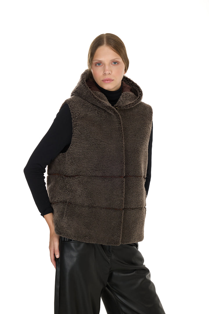 BROWN Merino Lamb Hoodie Vest
