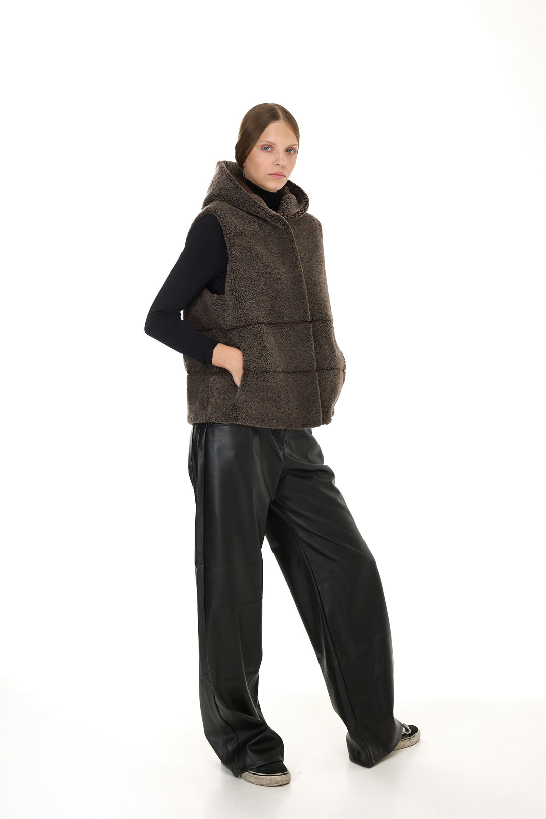 BROWN Merino Lamb Hoodie Vest