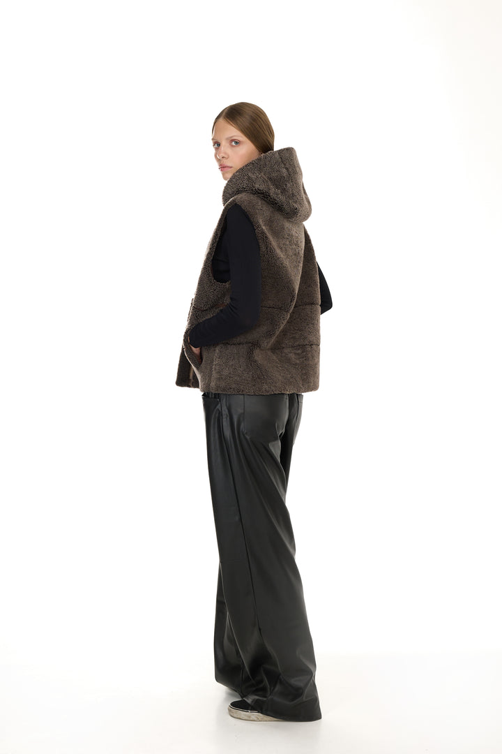 BROWN Merino Lamb Hoodie Vest