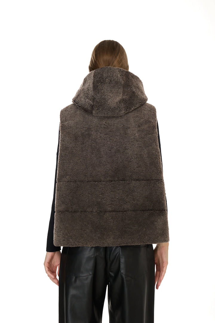 BROWN Merino Lamb Hoodie Vest