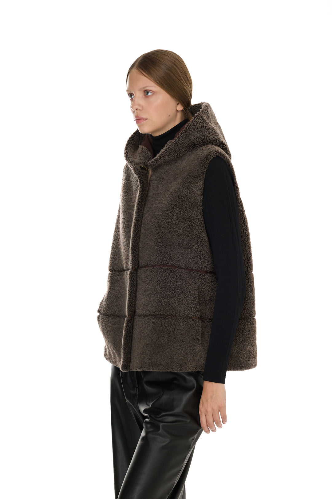 BROWN Merino Lamb Hoodie Vest