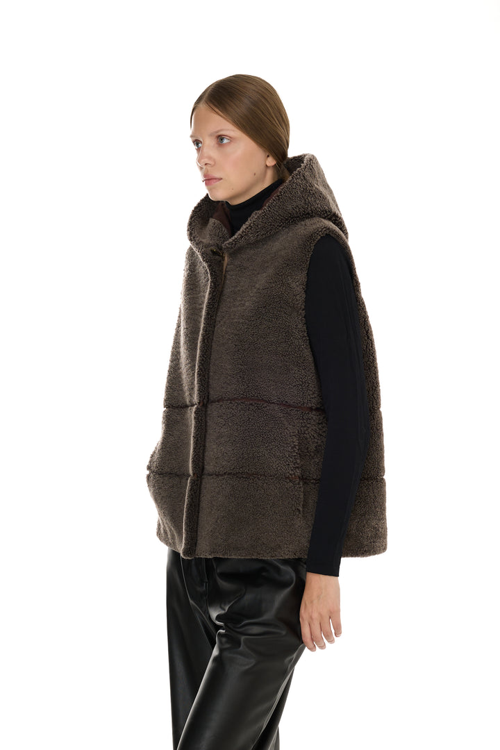 BROWN Merino Lamb Hoodie Vest