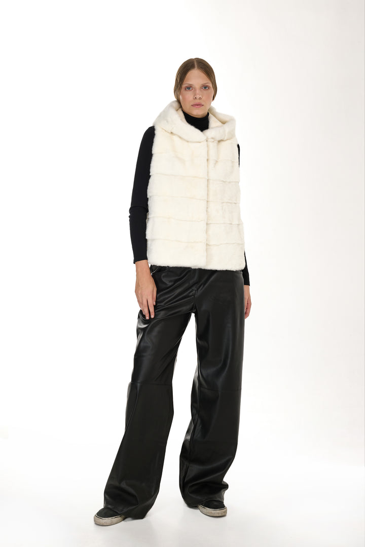 Mink Hoodie Vest – Natural White
