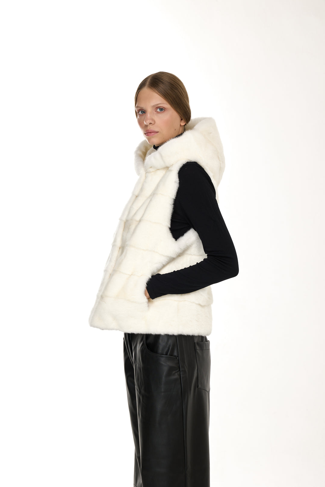 Mink Hoodie Vest – Natural White