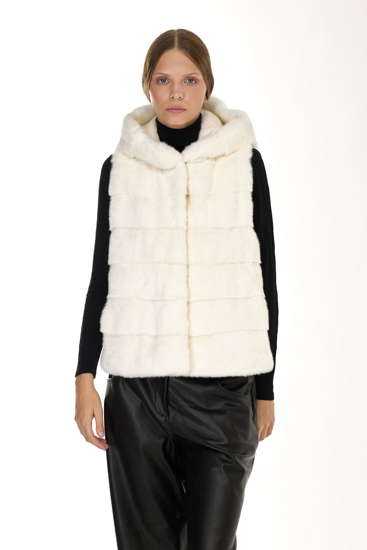 Mink Hoodie Vest – Natural White