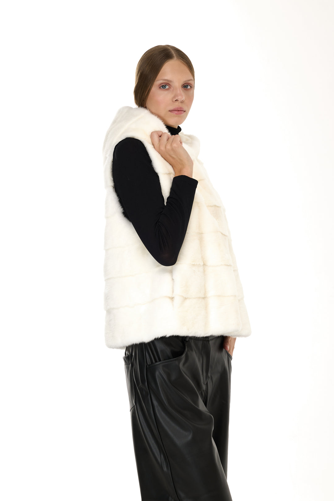 Mink Hoodie Vest – Natural White