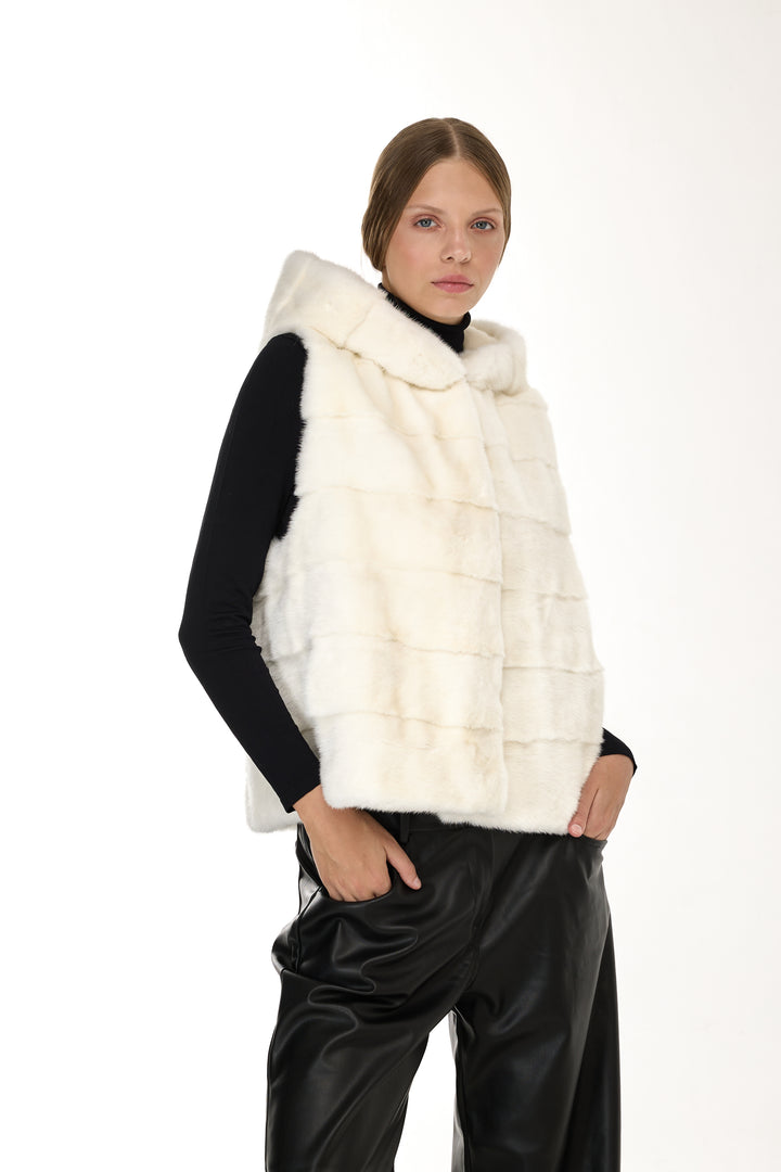 Mink Hoodie Vest – Natural White