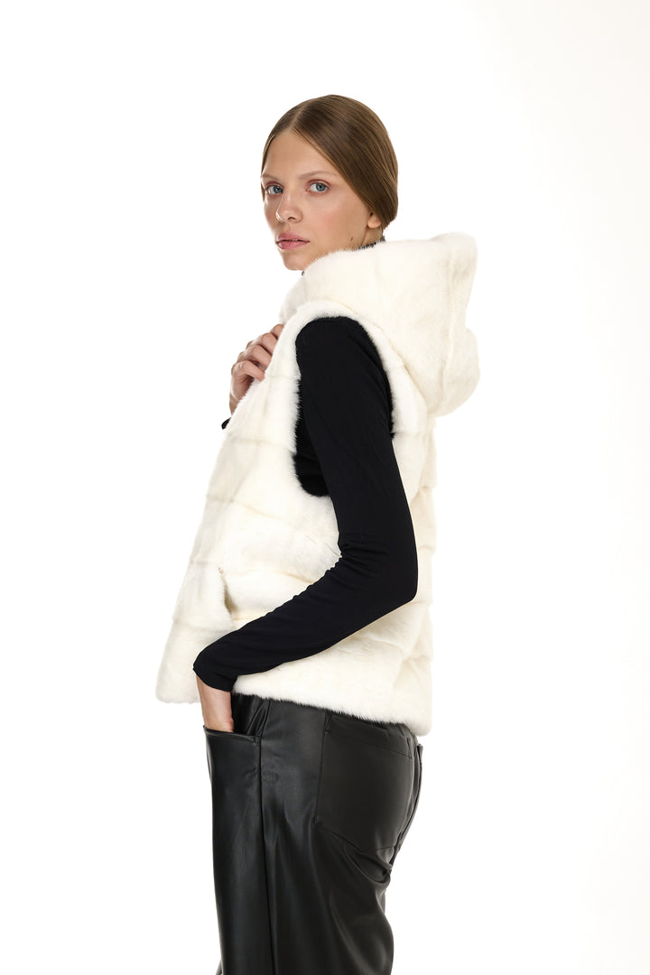 Mink Hoodie Vest – Natural White