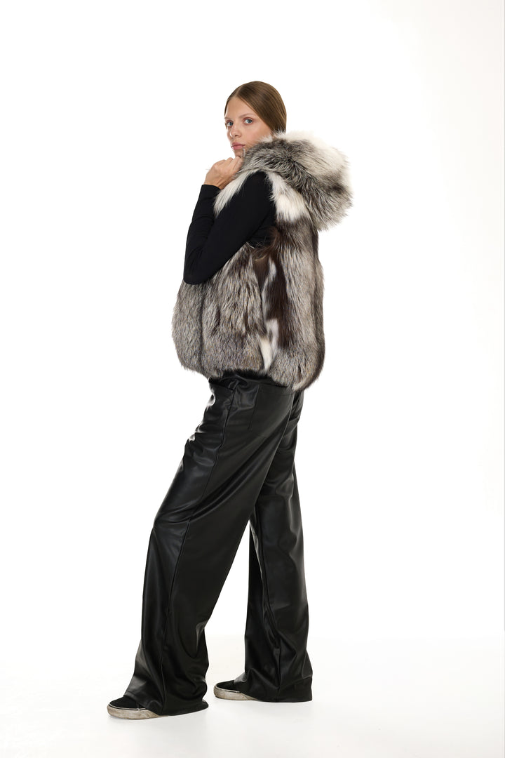 Platinum Fox Hoodie Vest – Natural Color