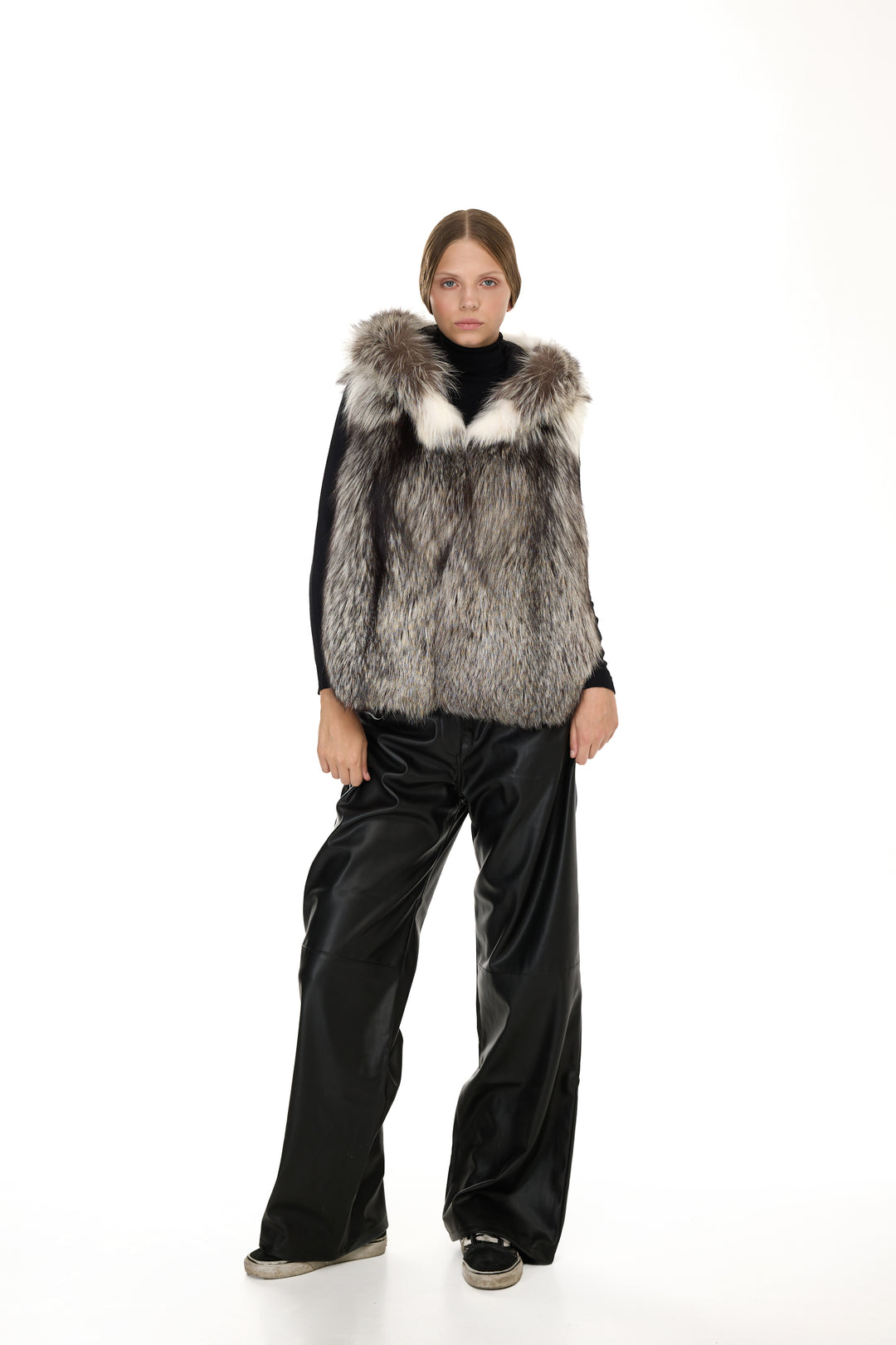 Platinum Fox Hoodie Vest – Natural Color