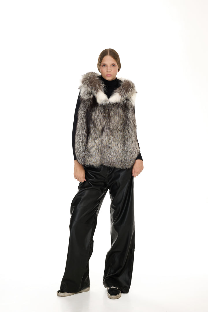 Platinum Fox Hoodie Vest – Natural Color