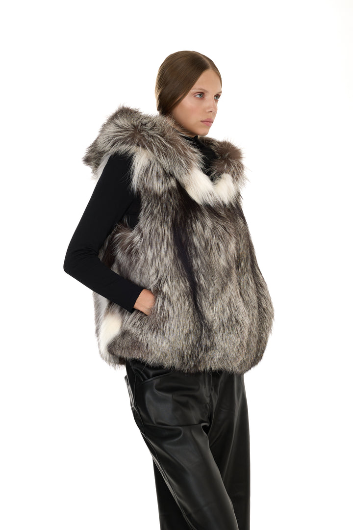 Platinum Fox Hoodie Vest – Natural Color