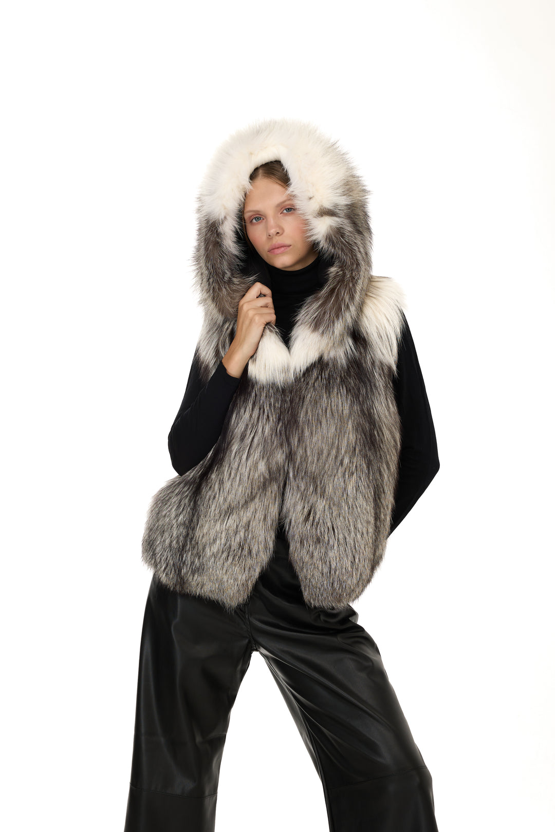 Platinum Fox Hoodie Vest – Natural Color