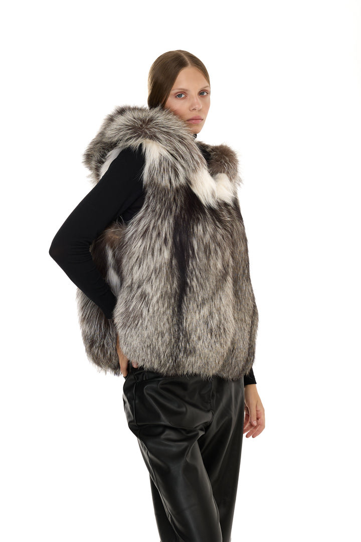 Platinum Fox Hoodie Vest – Natural Color