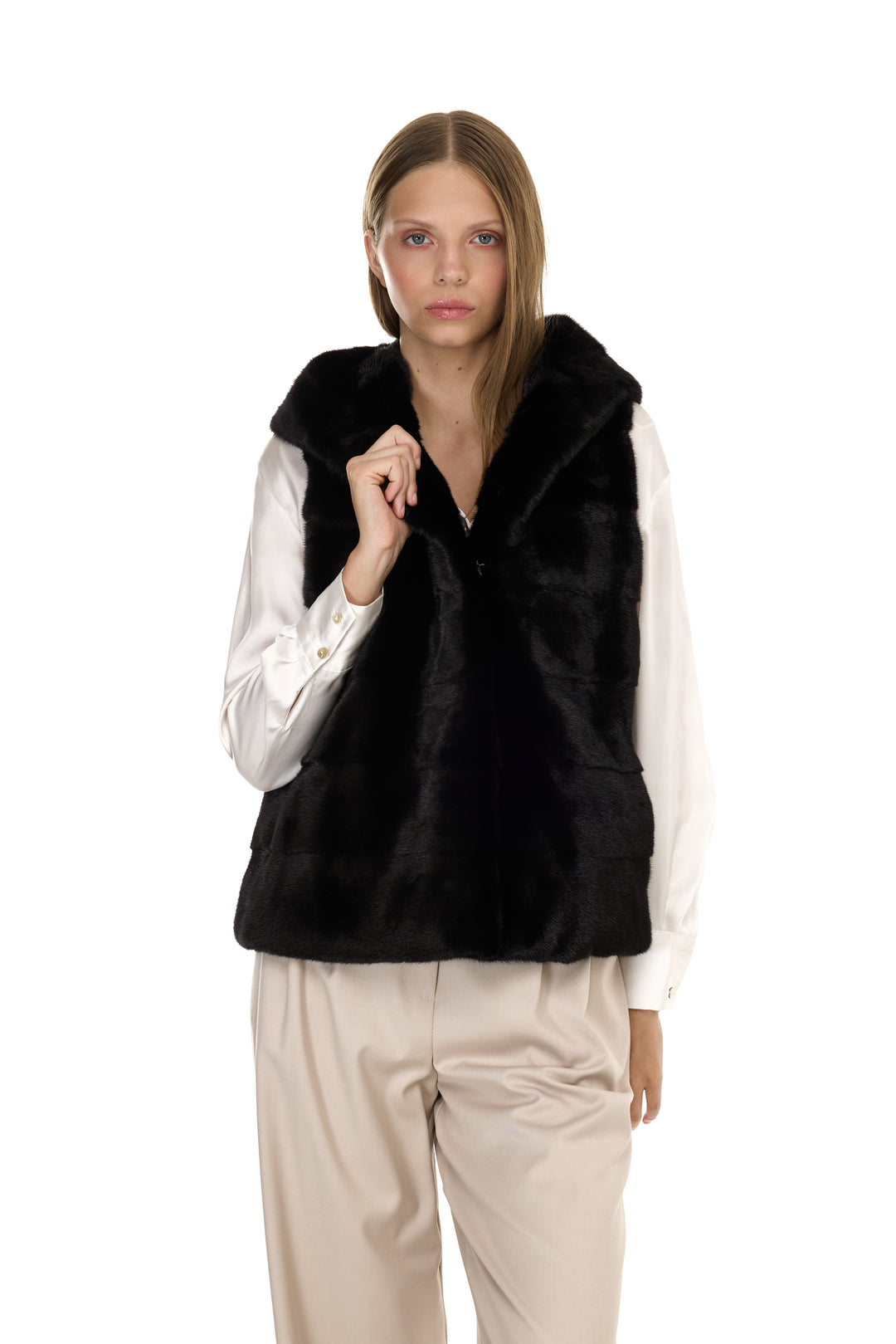 Mink Hoodie Vest – Black