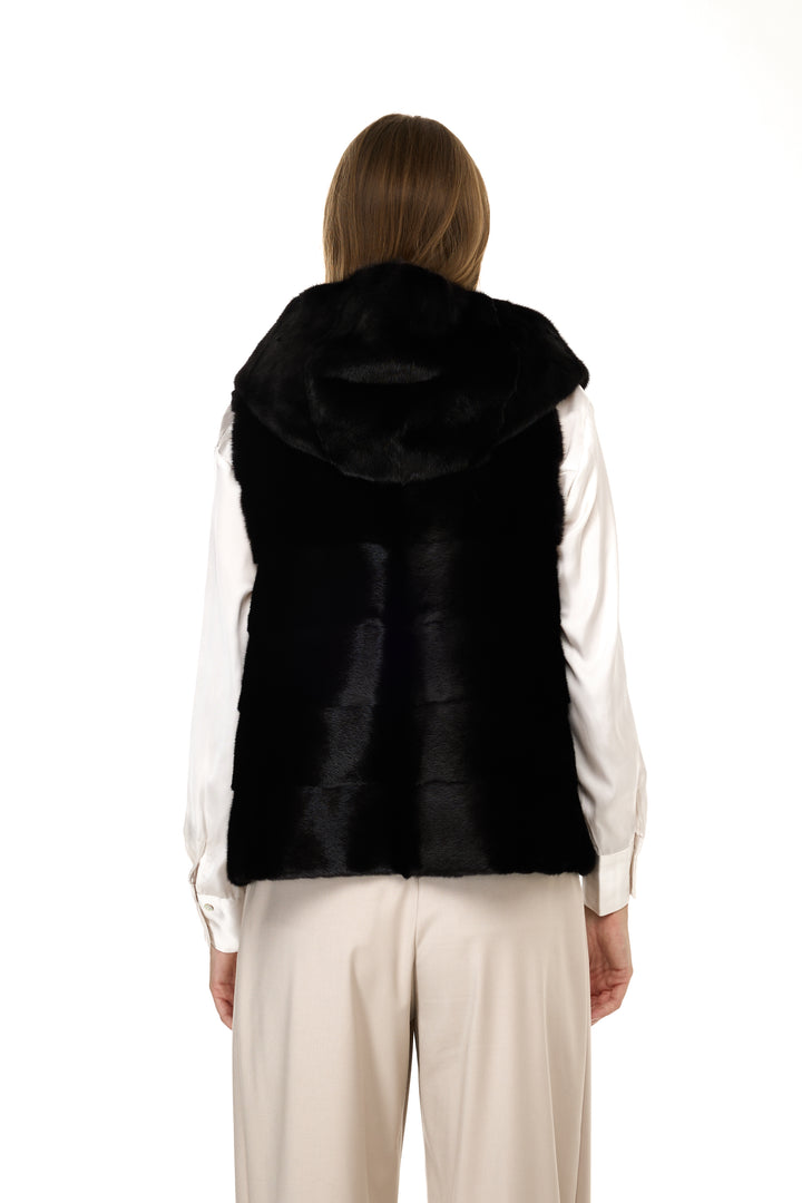 Mink Hoodie Vest – Black