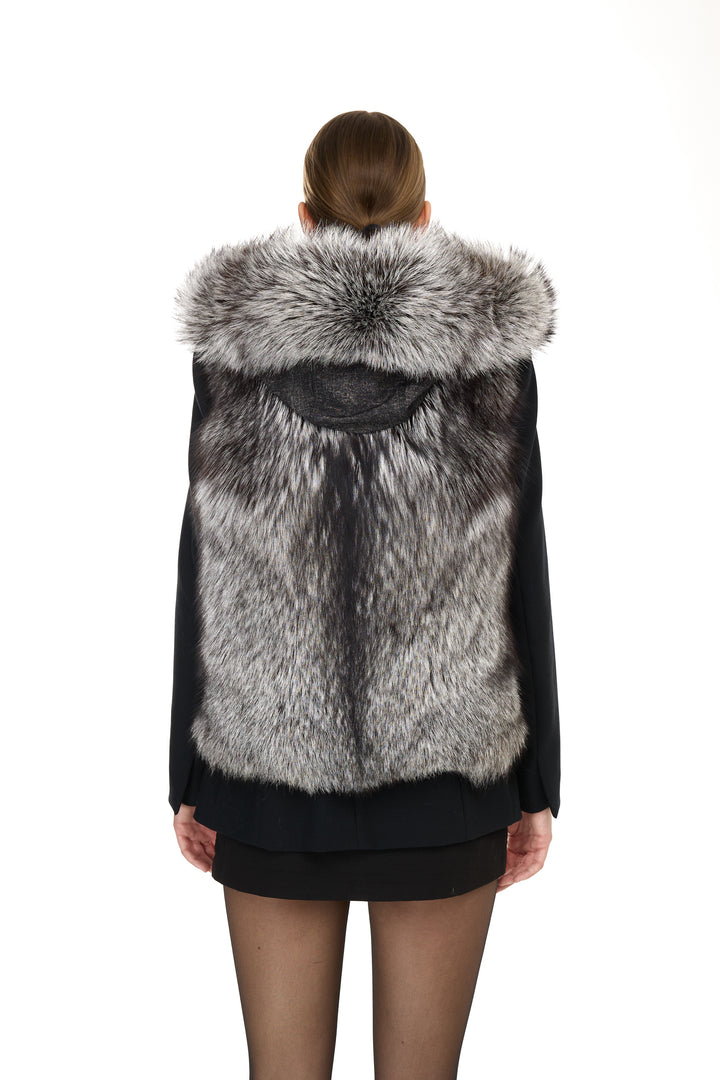Silver Fox & Denim Hoodie Vest – Natural Color