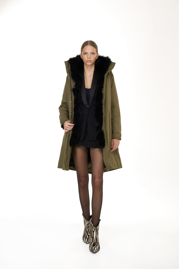 X-Long Elegant Long Parka Black Coyote