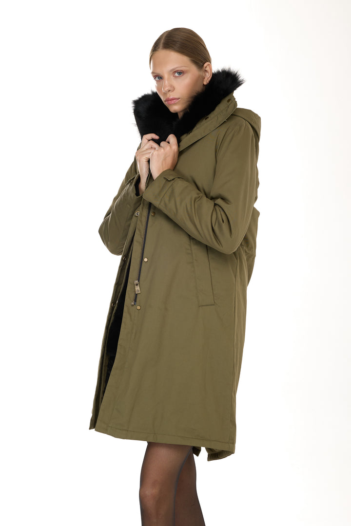 X-Long Elegant Long Parka Black Coyote