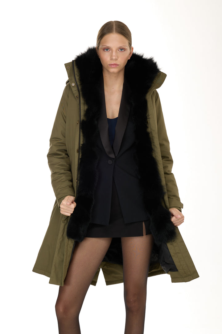 X-Long Elegant Long Parka Black Coyote