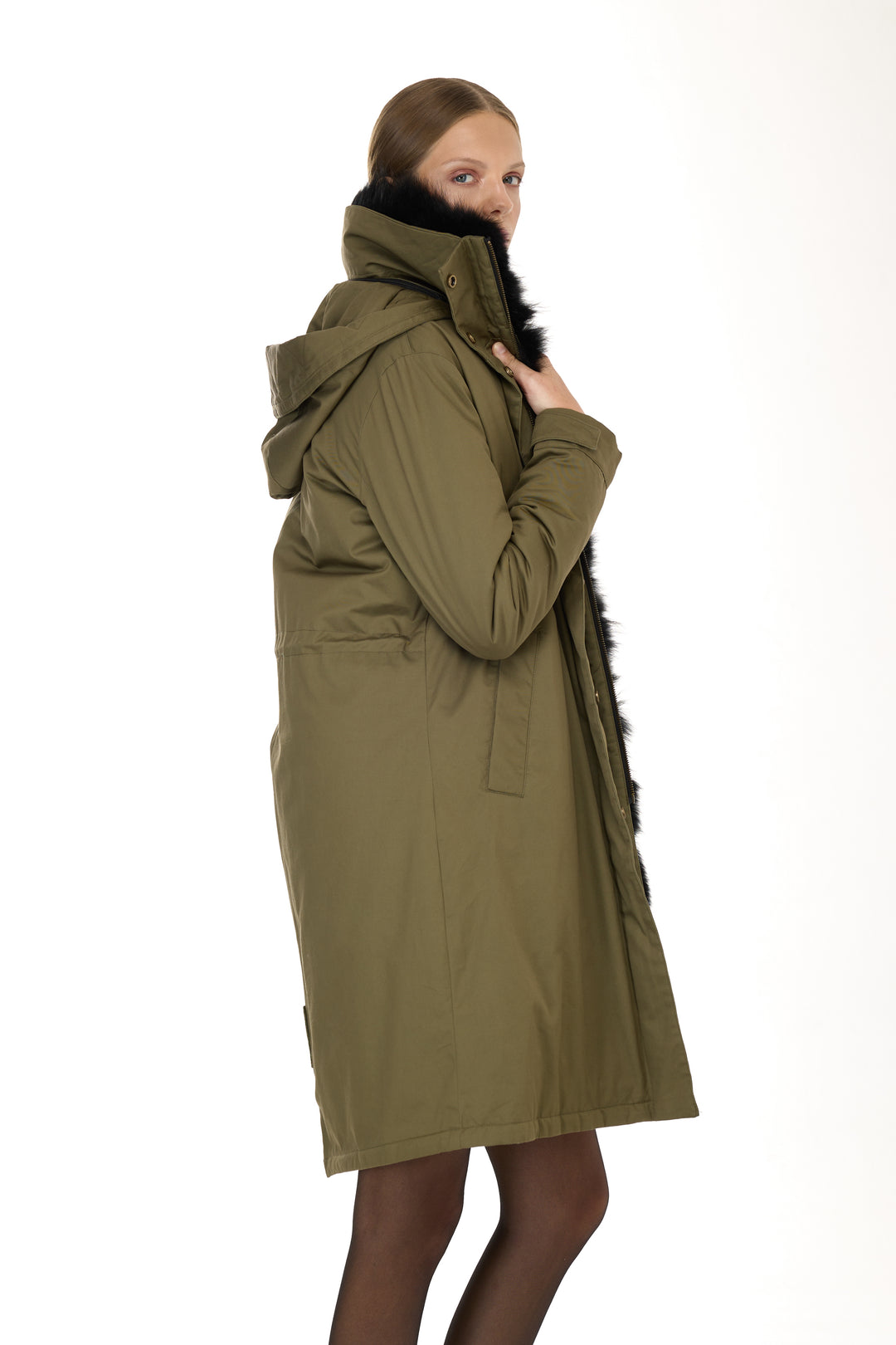 X-Long Elegant Long Parka Black Coyote