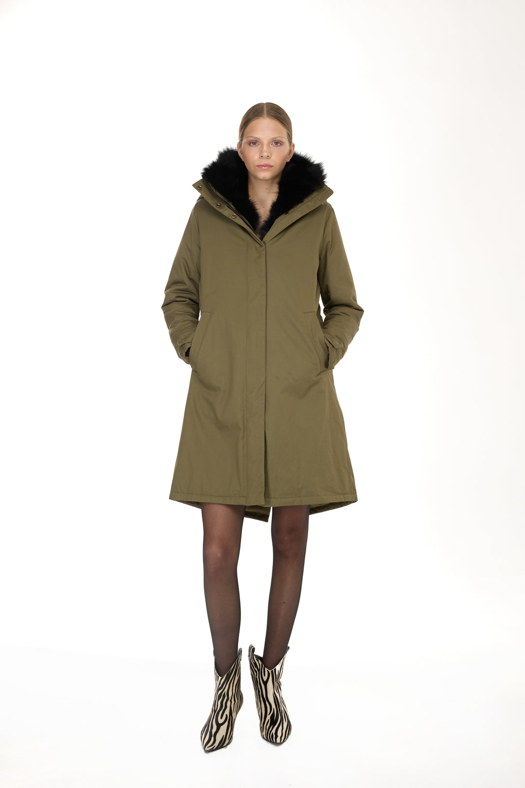 X-Long Elegant Long Parka Black Coyote