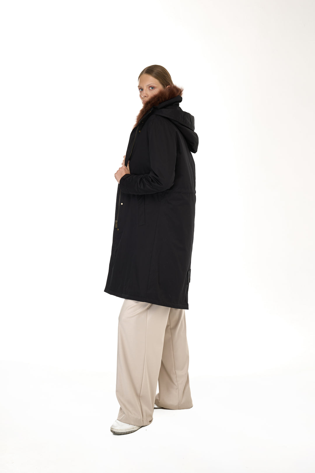 X-Long Elegant Long Parka Brown Raccoon