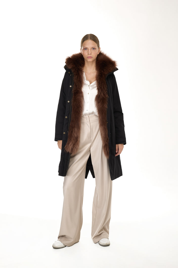 X-Long Elegant Long Parka Brown Raccoon