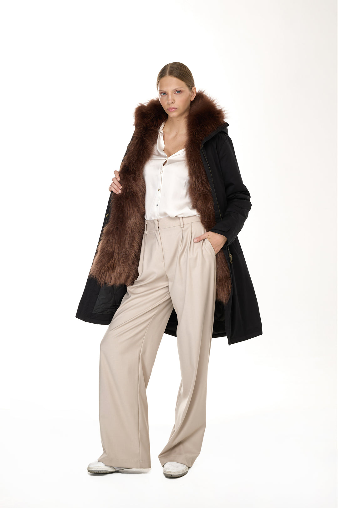 X-Long Elegant Long Parka Brown Raccoon
