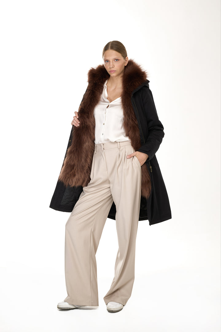 X-Long Elegant Long Parka Brown Raccoon