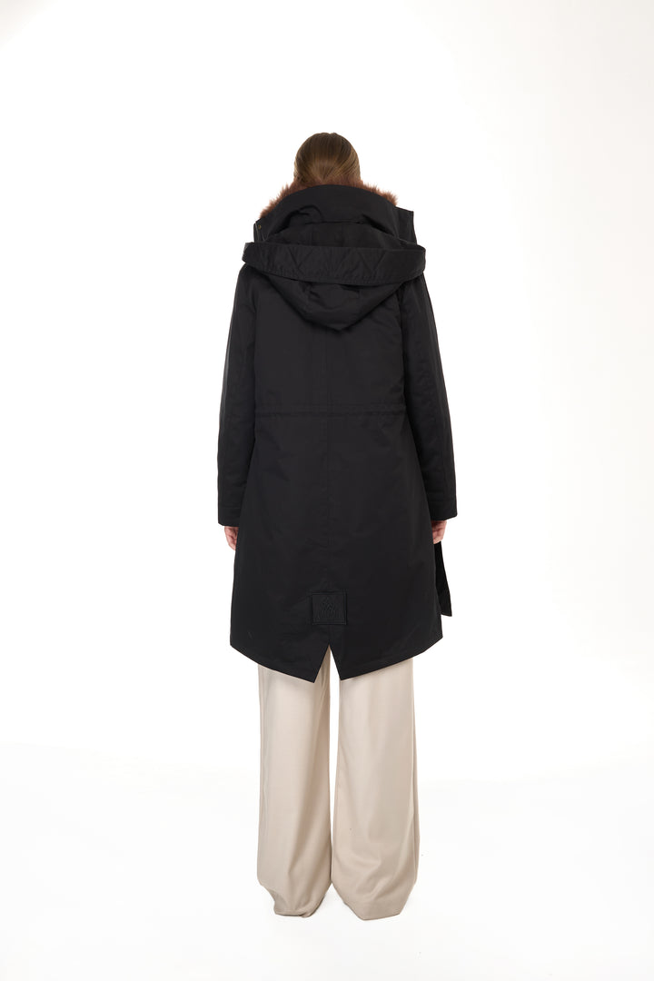 X-Long Elegant Long Parka Brown Raccoon